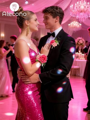 Alecono Hot Pink Corsage and Boutonniere Set, Corsages for Bride Bridesmaid Groom Bridegroom, Artificial Flowers for Prom Graduation Ceremony Anniversary - color: Hot Pink, size: Corsage and Boutonniere Set