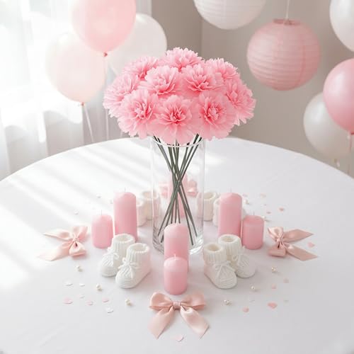 Larksilk 500 Pack Artificial Carnations - Bulk Silk Flowers for Weddings, Mother's Day, Graduations, Easter & Memorial Day - 3.5" Heads, 5" Stems, Real Touch Petals, 18 Colors Available - Pink - color: Pink, size: 500