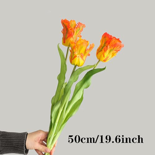 3PCS Artificial Parrot Tulips Made of Silk Flowers and Plastic Rods, Ideal for Living Room, Dining Room, Office, Festival and Party Decorations (Orange) - color: Orange