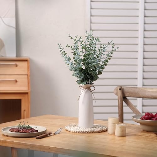 Vase with Greenery, 20pcs Artificial EucalyptusStems in White Vase, Boho Home Decor Plant, 19" Decorative Fake Plants for Home Farmhouse Mantle Centerpiece Decor - color: White