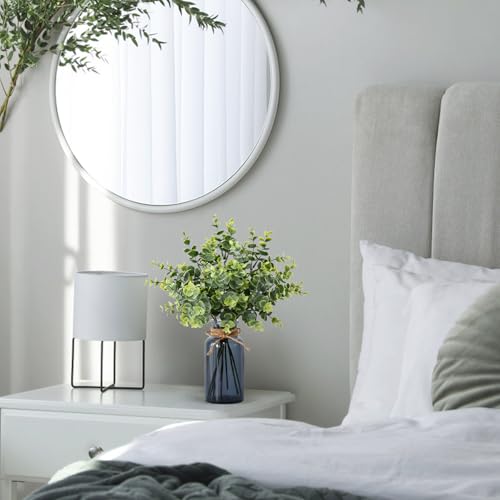 Leftover 8 PCS Faux Eucalyptus Stems in Black Glass Vase,Fake Plants Greenery Stems for Centerpiece Table Decorations,Fake Plants for Black Bathroom Decor(Sage Green) - color: Green