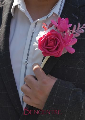 Hot Pink Boutonniere for Men,Prom boutonnieres,Groom and Groomsmen Boutonniere for hot Pink Wedding Ceremony Anniversary, Formal Dinner Party and Grad Night (Set of 6) - color: Hot Pink, size: set of 6