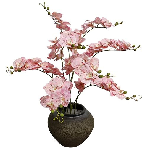 8 Pack Tickled Pink Orchid Artificial Flowers Real Touch, 32'' Artificial Fake Faux Silk Orchid Stem Bouquets for Wedding Party Home Garden Decor,Orquideas Artificiales para Decora (excluding the pot) - color: Tickled Pink