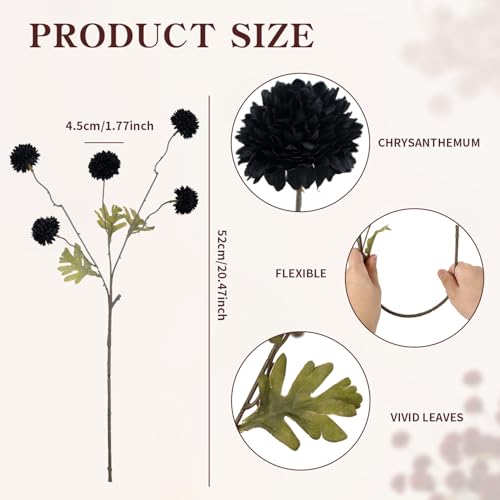 DuHouse 6pcs Black Flowers Faux Silk Pompon Mum,Silk Small Mini Chrysanthemum Ball with Stems for DIY Wedding Bouquets Centerpieces Vase Home Table Halloween Decorations(Black) - color: Black, size: 6pcs