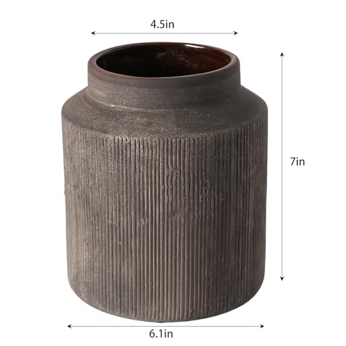 Rustic Vases for Home Decor. Ceramic Vase for Dining Table Decor. Terracotta Decorative Vase 6.1IN. ZSHLXM - color: Dark Brown, size: 6.1 x 7 inches