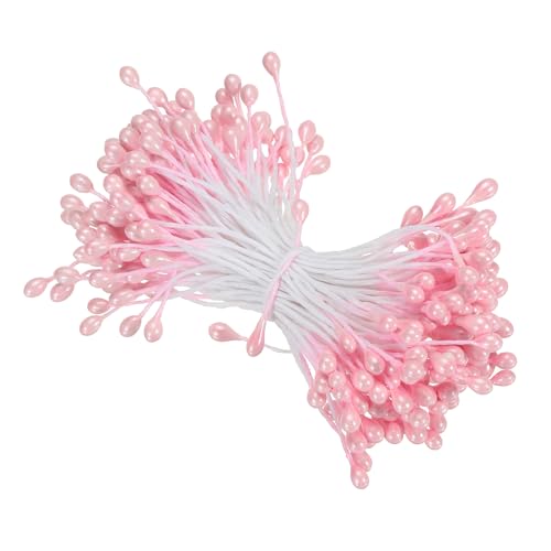 PATIKIL 3mm Double Heads Flower Stamen, 150 Pcs Artificial Flower Stamen Pistil Matt Pearl Floral Stamen for DIY Christmas Card Wedding Decoration, Light Pink - color: Light Pink