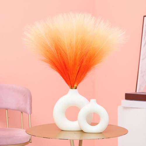 Ureymx Faux Pampas Grass Decor 17.7 Inch 6pcs, Pompas Grass Flower Arrangement and Vase Filler Artificial Pampas Grass Short Decor for Boho Home Wedding Decoration (Gradient Orange) - color: Gradient Orange, size: 17 Inch 6 Pcs