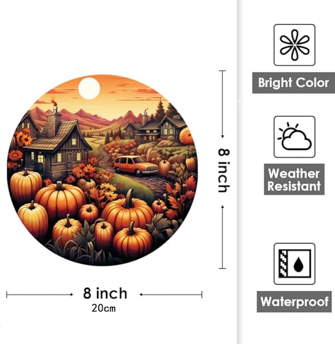 Rustic Wall Decor Wall Plaque Sign Round Metal Tin Sign Pumpkin Wreath Round Welcome Door Hanging,Suitable for Home Garden Kitchen Bar Cafe Restaurant Garage Wall Decor Retro Vintage 8x8 Inch (Pumpkin) - color: Pumpkin