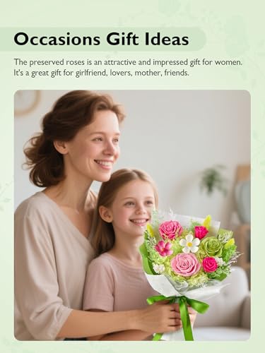 Eterfield Flowers for Delivery Prime, Mother's Day Forever Flower Bouquet, Preserved Pink Roses Birthday Gifts for Her Women Wife Mom Anniversary Valentines Day Christmas - color: Green