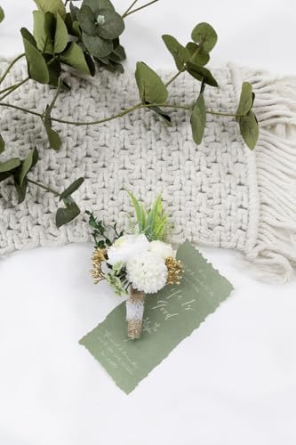 Ansofi Ivory White Corsage and Boutonniere Set Artificial Rose Flower Wrist Corsage and Boutineers for Groom Groomsmen Bride Bridesmaids Prom Rustic Vintage Wedding Decor - color: Ivory White