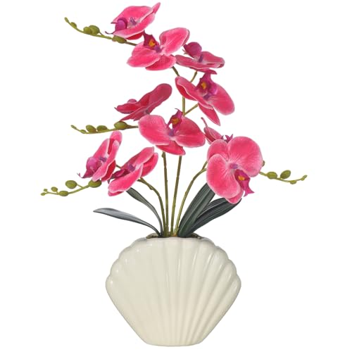 Artificial Phalaenopsis Orchid Plant in Seashell Pot, 16" Fake Orchid Flowers, Silk Faux Orchids for Home Decor, Office, Table Centerpiece, Real Touch Lifelike Indoor House Plant (Rose Red) - color: Rose Red