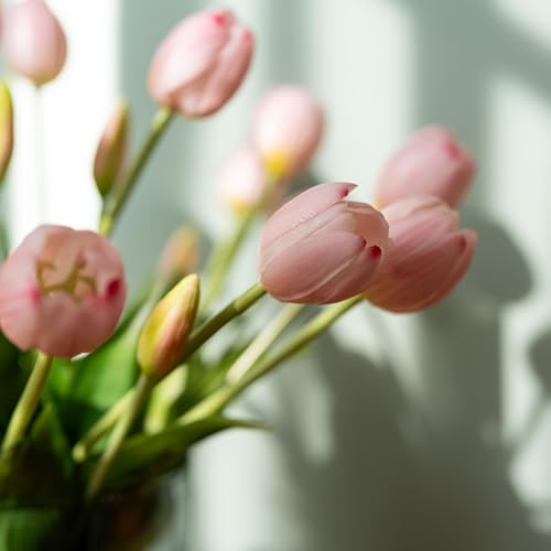Avoeco 20Pcs Artificial Tulips Flowers Real Touch Latex – Faux Tulips Bouquet for Home Decor, Wedding Centerpieces, Spring Floral Arrangements, Fake Flowers for Vase Decoration (20, Pink Light) - color: Pink Light