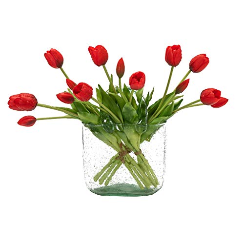 DUYONE 15Pcs Artificial Tulips Flowers, Soft Touch Realistic Latex Tulips Bouquet for Home Office Wedding Party Garden Decor, Fake Flowers for Centerpieces Dining Table Living Room Spring((Red,15pcs) - color: A Style-15pcs Red 15pcs(no Vase)