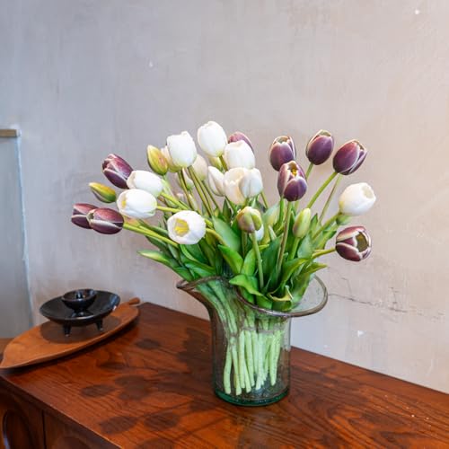 Artificial Tulips Flowers,Soft Touch Latex Bouquet, Fake Tulips,Spring Wedding Home Room Table Centerpiece Decor - color: 40pcs Dark Plum Set(no Vase)