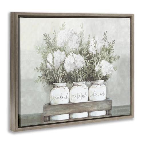 'Pristine Hydrangea Bouquet Sentiments'| Floating Frame Canvas Art | Stupell Industries | Brown, 31 x 25 Inches, Easy to Hang and Sturdy, Made in USA, by Dogwood Portfolio - color: Montalcino Elm (Textured), size: 30"L x 24"W