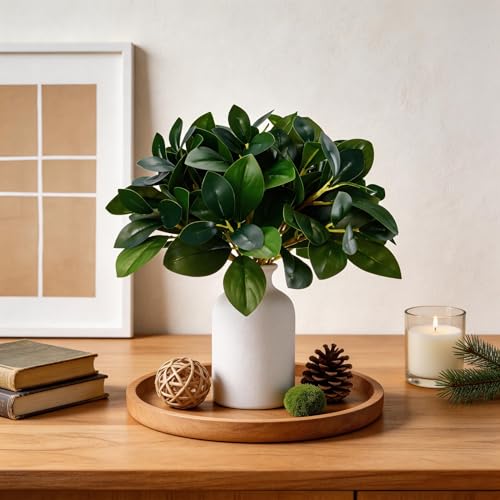 12 Inch Artificial Plant Indoor,Small Fake Plants Eucalyptus Stems With Vase,Faux Greenery In Pot For Farmhouse Home Decor,Bathroom Living Room Kitchen Office Coffee Table Centerpiece (White) - color: White