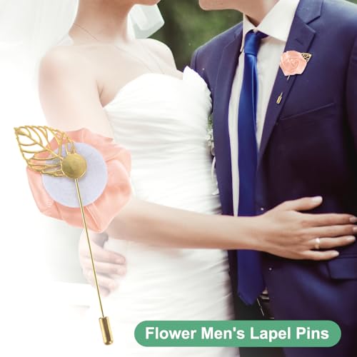 M METERXITY 48-Pack Flower Lapel Pins for Men, Golden Leaf Rose Boutonnieres Pin Groom Boutonnieres for Wedding/Dance/Party, Men Lapel Pins for Suits Satin Flower Corsage [Snow Pink] - color: Snow Pink