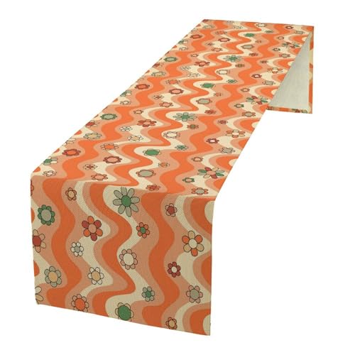 Retro Groovy Hippie Table Runner Vintage Colorful Floral Geometric 1970s Boho Trendy Wavy Dinner Runner for Country Farmhouse Kitchen Birthday Party Holiday 36X13inch - color: Bohoflower-5, size: L36"x W13"