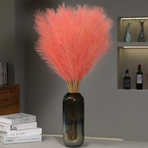 Wertuirk 9 Stems Orange Pampas Grass - 38 Inch Tall Faux Pompous Grass Decor, Large Artificial Pompas Floral for Vase Filler, Wedding, Party and Fall Home Decor (Orange) - color: Orange