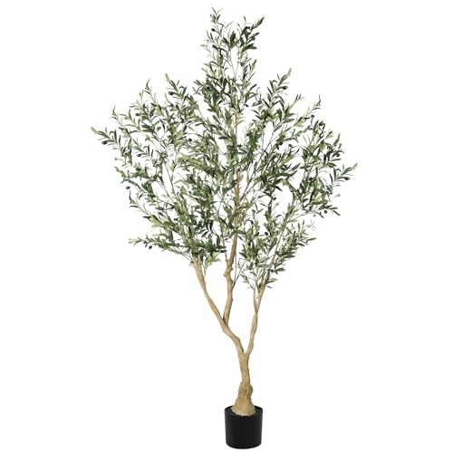 LYERSE Olive Trees Artificial Indoor - Faux Olive Tree 7ft with Large Olive Branches and Lifelike Fruits - Fake Olive Tree for Modern Home Office House Living Room Decor - size: 7ft