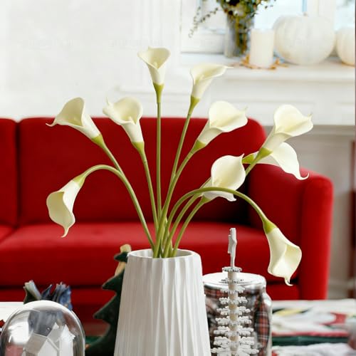 16 PCS 25" Ivory White Calla Lily Artificial Flowers Real Touch Long Stem Faux Calla Lilies for DIY Wedding Bouquet Party Home Decor