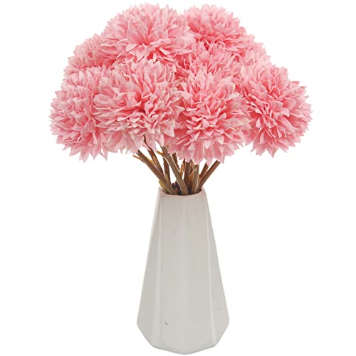 Tinsow 12 Pcs Faux Ball Chrysanthemum Bouquet Pink Artificial Ball Flowers Fake Sring Flowers for Home Garden Party Wedding Decoration (12, Pink) - color: Pink