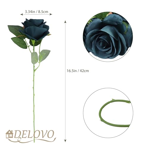 52pcs Emerald Green Roses Artificial Flowers Fake Flowers Silk Roses with Stems for DIY Wedding Bouquets Bridal Shower Centerpieces Arrangements Party Decorations - color: Emerald Green