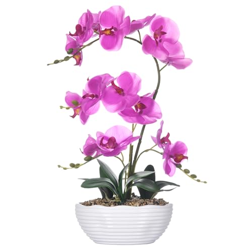 19" H Phalaenopsis Faux Orchid Plant Silk Orchid Centerpiece Artificial Floral Arrangement in Ceramic Pot (Fuchsia) - color: Fuchsia