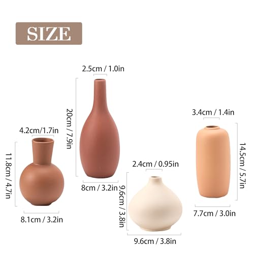 Ceramic Vase Home Decor Small Flowers Vase Set of 4 Living Room Decoration Bookshelf Bedroom Office Kitchen Dining Table Modern Farmhouse - color: 08 Reddish Brown/Orange/Brown/Beige