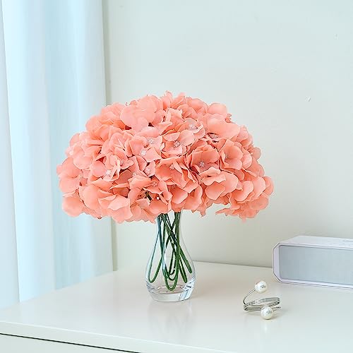 Artificial Hydrangea Flowers Coral Heads 10 Fake Hydrangea Silk Flowers for Wedding Centerpieces Bouquets DIY Floral Decor Home Decoration with Stems - color: 10pcs Coral, size: Large