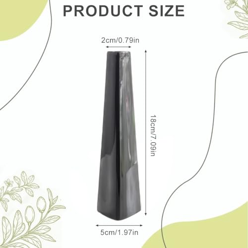 7 Inch Black Ceramic Vase, Modern Minimalist Tapered Triangle Bud Vase, Single Stem Floral Arrangement Holder Tabletop Vase for Home Office Wedding Decor