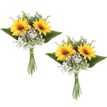 2Pcs Artificial Sunflower Bouquet, Silk Sunflower Baby Breath Flower Arrangement Fall Wedding Bouquet for Weeding Party Home Kitchen Decor Table Centerpiece