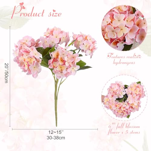 Janinka 2 Pcs Pink and White Outdoor Artificial Hydrangea Stem Large Faux Hydrangea Bushes with 5 Heads Uv-Resistant Waterproof Outdoor Faux Floral for Porch Wedding Yard Garden Decorations - color: Pink and White