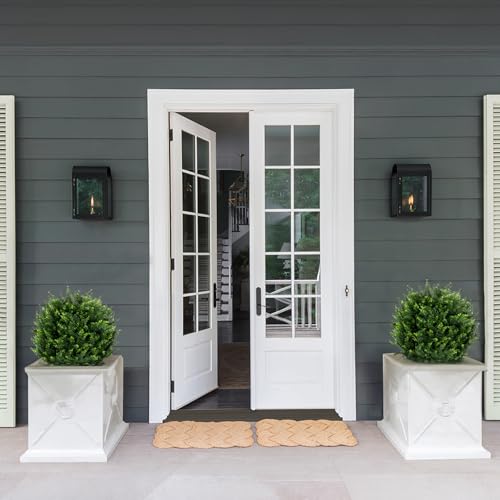 22''T Artificial Cedar Topiary Ball Tree 2 Pack, Artificial Bushes Fake Plants for Outdoor, Uv Resistance Rated Great for Outdoor, Indoor, Front Door Decor - Easy to Install. - size: Plug In Artificial Ball Tree