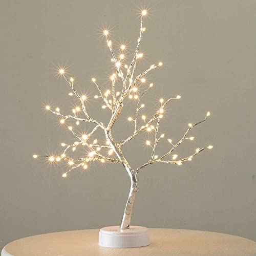 FUCHSUN 90 LED Bonsai Tree Light, Tabletop Artificial Tree Lamp for Bedroom Living Room Christmas Home Decor, Battery/USB Operated (Warm White Glow) - color: Warm White Glow-silver Branch-big Led