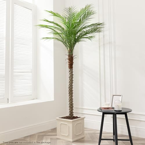 Artificial Phoenix Palm Tree 7ft Tall Outdoor Indoor Decor Fake Plants with 15 Adjustable Leaves, Large Faux Sago Palm Tree for Home Office Living Room Yard Outside Patio Poolside (2, 7ft) - size: 7ft