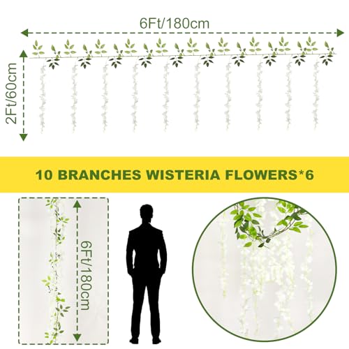 Alotiki Wisteria Hanging Flowers, Artificial Flowers for Decoration, Wedding, Garden, Wall,White 10 Pcs Total 60ft - color: White, size: 10