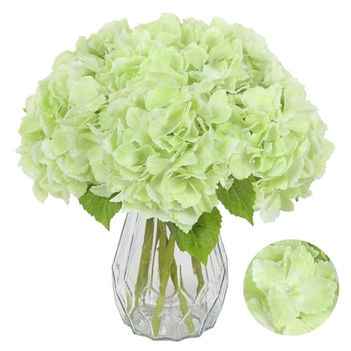 IPOPU Green Hydrangea Artificial Flowers 6Pcs Faux Hydrangea Flowers Real Touch 12'' Latex Fake Hydrangea Stems for Wedding Bouquets Arrangement Home Table Centerpieces Party Decor (Green) - color: Baby Green