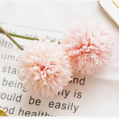 Artificial Chrysanthemum Ball Flowers Hydrangea Arrangement Bouquet Presents Decor 10pcs Without Vase (Champagne Pink) - color: Champagne Pink