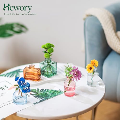 Small Glass Bud Vases for Centerpieces - Hewory 40pcs Colored Sturdy Cute Flower Vases Bulk, Mini Bottle Vase for Wedding Home Decor Birthday Party Events Mother's Day Bridal Shower Gifts Table Decor - color: Colored, size: Mini-40pcs