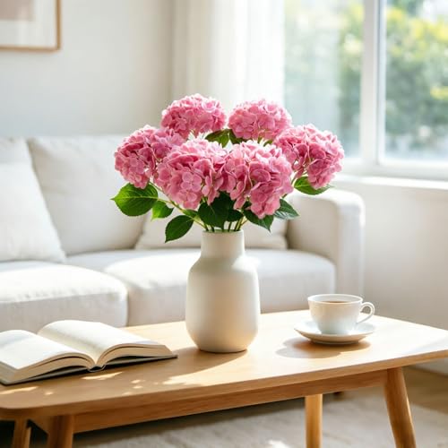 4 Pcs Faux Hydrangeas Real Touch Hydrangea Artificial Flowers Latex Large Fake Flower Long Stems for Wedding Home Party Table Centerpieces Decor (Pink) - color: Pink