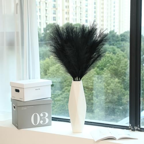 Wertuirk 9 Stems Black Pampas Grass - 38 Inch Tall Faux Pompous Grass Decor, Long Artificial Pompas Floral for Gothic Room Decoration, Wedding Flower Arrangement, Halloween and Home Decor (Black) - color: Black