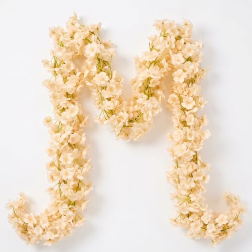 Nuenen 16 Pack 94.4ft Artificial Cherry Blossom Vines Cherry Blossom Flower Garland Hanging Silk Cute Room Decor for Japanese Kawaii Bedroom Party Wedding Spring Home Decorations (Champagne) - color: Champagne