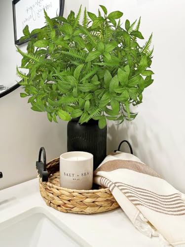GnFlus Artificial Fern Mint Leaves Stems Mix Plants 5pcs Realistic UV Resistant Fake Greenery Plants and Branches for Decor Home Indoor Outdoor Garden - color: Fern and Mint