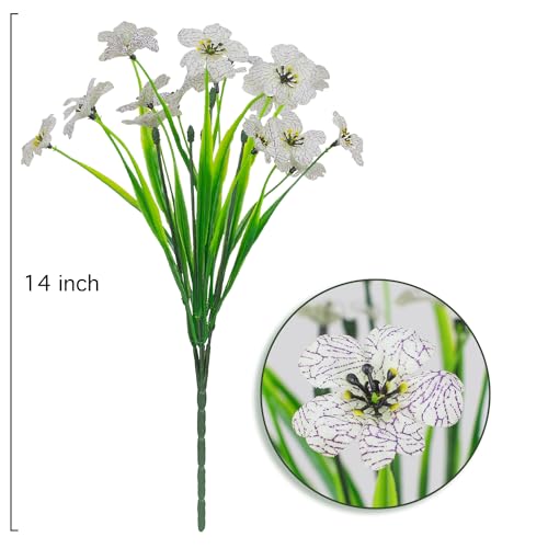 Outdoor Artificial Flowers 21 UV Resistant Bundles Fake Flower Plastic Plants Faux Silk Flowers Porch Hanging Garden Porch Window Box Decorating (White) - color: White