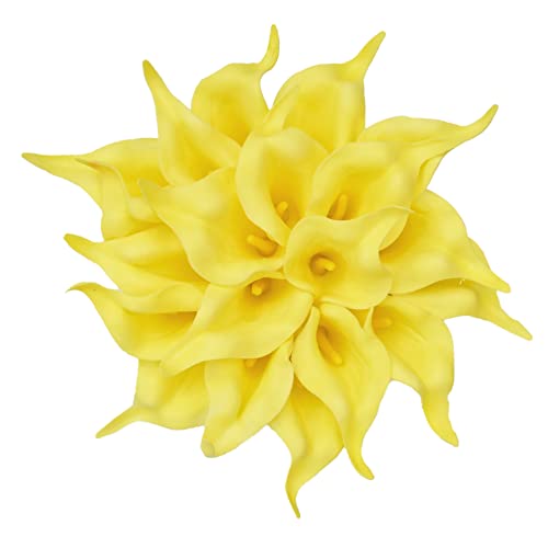 ONLY ART Artificial Pure Yellow Calla Lily 20pcs – 13.5" PU Faux Flowers with Flexible Stems, Soft Texture, for New Year and Valentine's Day Home, Wedding & DIY Decor - color: Pure Yellow