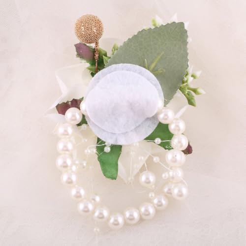 Ivory Wrist Corsage and Boutonniere Set for Groom Groomsmen Men Suit Bride Bridesmaid Artificial Flower Wrist Corsage for Wedding Prom Homecoming Party Ivory - color: 1 Boutonniere & 1 Corsage (Ivory)