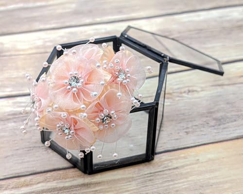 72PC Artificial Organza Flower Rhinestone Pick for Home Craft Decor DIY Wedding Bridal Veil Headband Dress Cake Topper Embellishment Scrapbook Favor Corsage Floral Bouquet Arrangement (Blush) - color: Blush