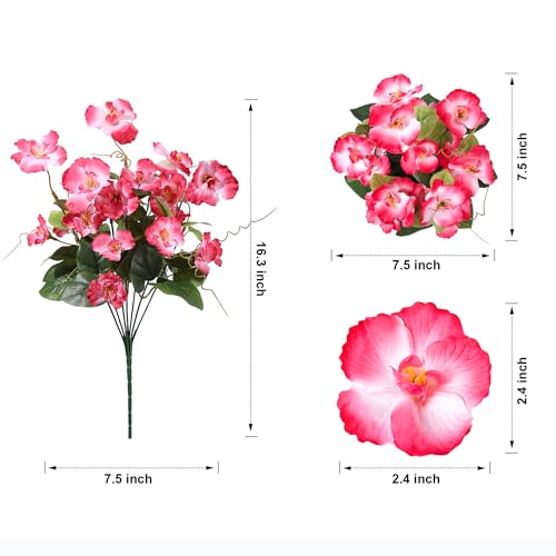 Hibiscus Artificial Flowers Plants for Outdoors Summer Decoration, 6 Bundles Fake Silk Hibiscus Bouquet Realistic UV Resistant Tropical Flowers Artificial for Outside Planter Front Door Porch Patio - color: 6-color Mix(1 Fuchsia, 1 Red, 1 Pink, 1 Purple,