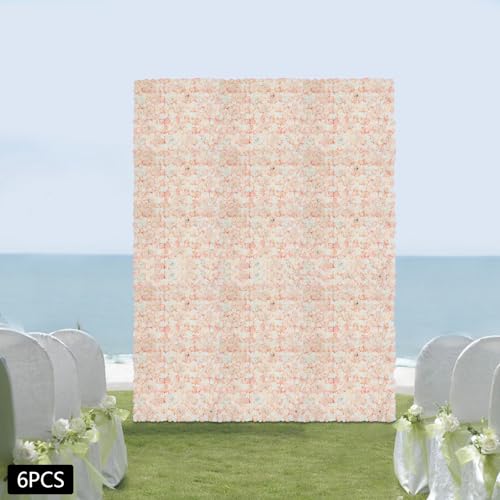 Flower Wall Panel Floral Backdrop, 6 Pcs Flower Wall Decor, 24" X 16" Silk Rose Wall, Artificial Flower Wall Backdrop Faux Flower Panel for Wedding, Party, Home (Champagne White) - color: Champagne White